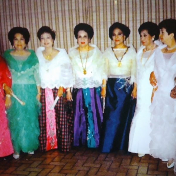 The Sparkler Ladies in Filipiniana: Cecilia M. Flores, Julie Rufino, Nenita Evans, Elsa Syjuco, Josie Vergel de Dios, Tita Basa and Nancy Sison.